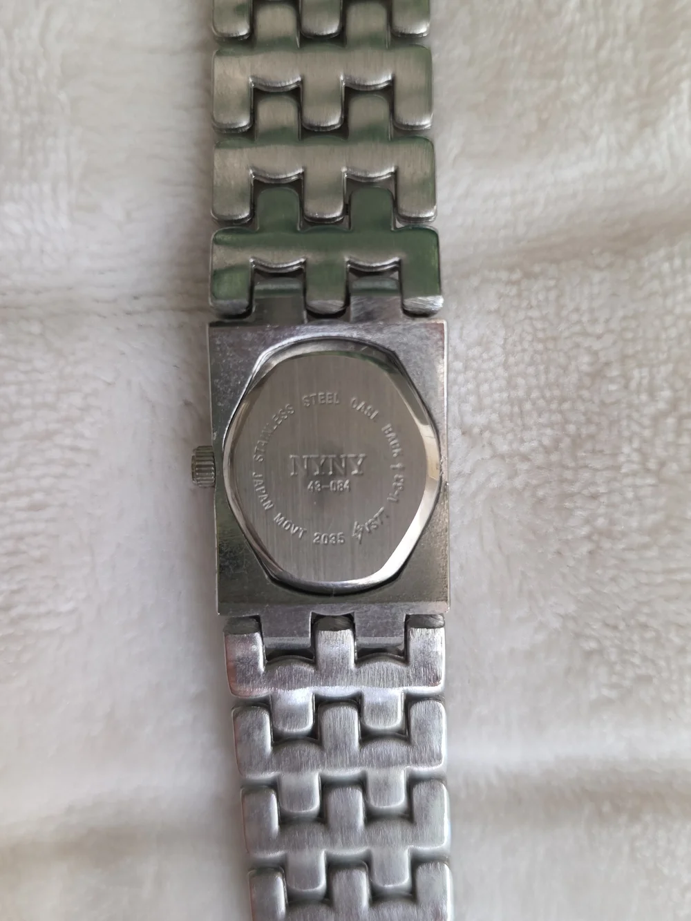 NYNY Silver Link Bracelet Watch with Black Dial